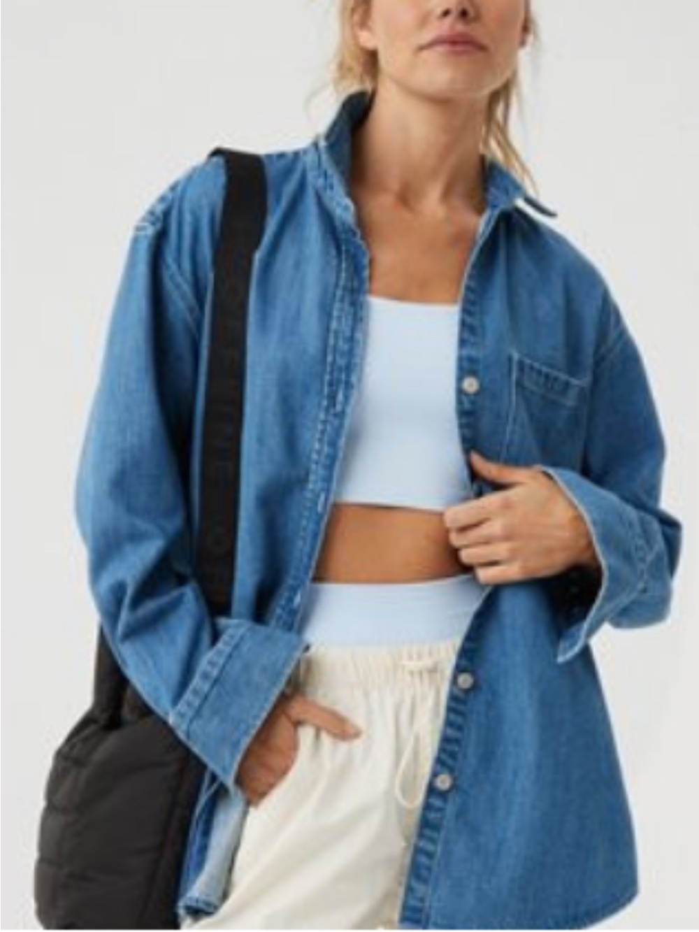 Aerie offline Classic Denim Oversized Button-Up Shirt - Blue size Large